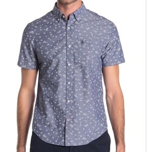 Original Penguin Mens XL Blue Floral Daisy Short Sleeve Button Down Shirt Logo